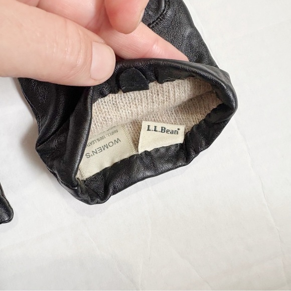 L.L. Bean Leather and Lamsbswool Cashmere Gloves Black Size Small Tan Lining - Picture 5 of 9
